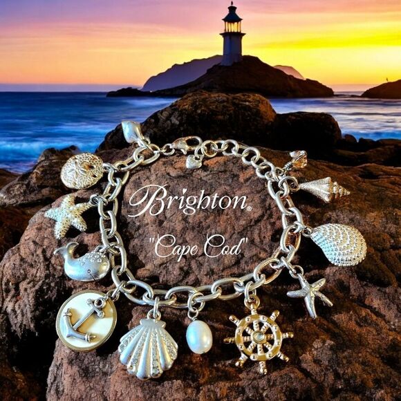 BRIGHTON "Cape Cod" Beach Theme Silver, Gold, And Crystal Bracelet - Picture 1 of 13